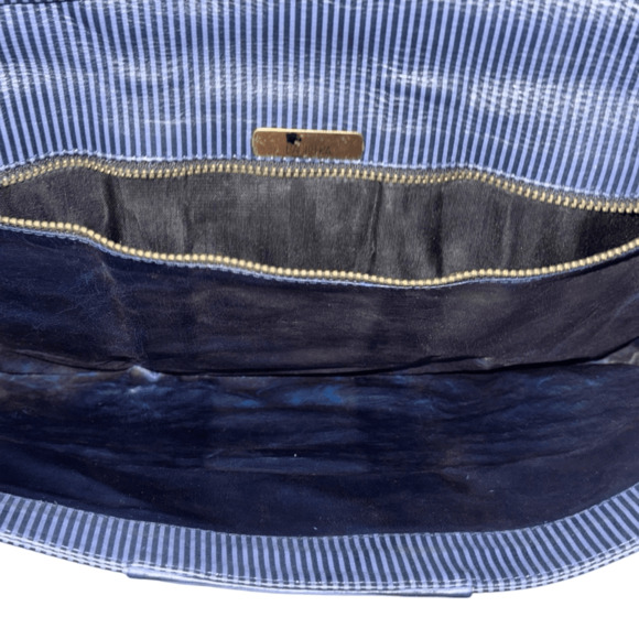 Bagheera Vintage Navy Blue Striped Leather Clutch Snap Closure - Made in Italy - Picture 7 of 12